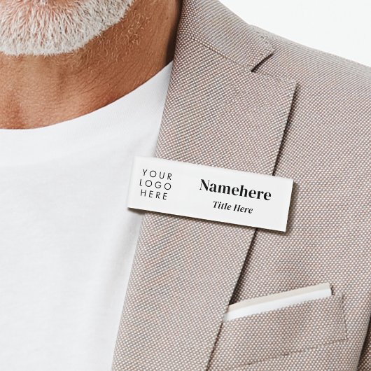 Badge D'identification Logo Moderne Simple Clean Blanc Chic Magnet Titre