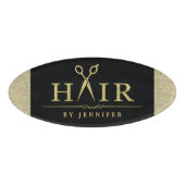 Badge D'identification Logo noir de ciseaux de coiffeur de parties (Devant)