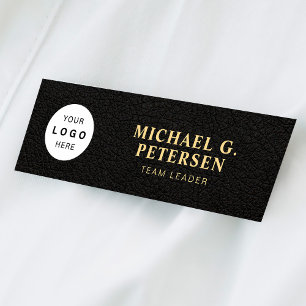 Badge D'identification Logo personnalisé élégant cuir noir or titre