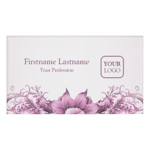 Badge D'identification Logo Personnalisé Fleurs Roses Cadre Élégant Moder