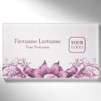 Badge D'identification Logo Personnalisé Fleurs Roses Cadre Élégant Moder