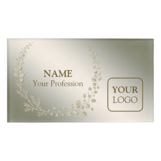 Badge D'identification Logo Personnalisé Golden Floral Feuilles Wreath Él