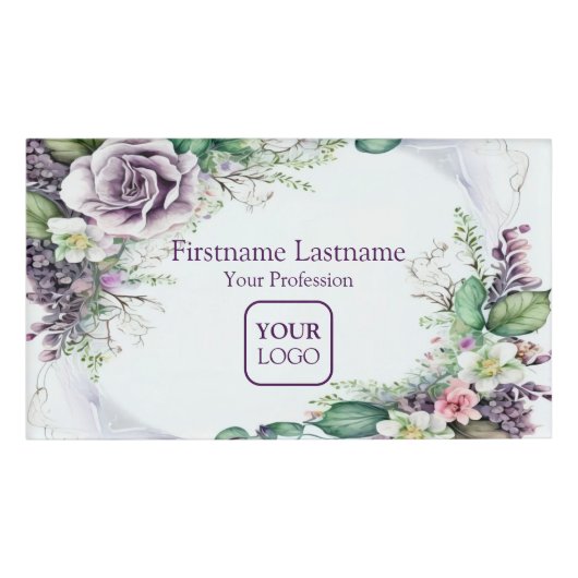 Badge D'identification Logo personnalisé Purple Floral Vert Foliage Rusti (Devant)