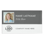 Badge D'identification Logo photo carré Bleu foncé Bleu Blanc magnétique  (Devant)