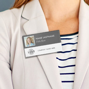 Badge D'identification Logo photo carré Bleu foncé Bleu Blanc magnétique