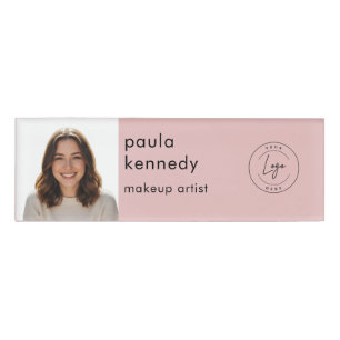 Badge D'identification Logo Photo Maquillage Moderne Rose Pâle