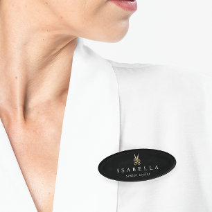 Badge D'identification Logo rose de ciseaux d'or Salon