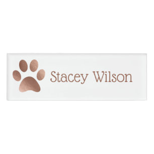 Badge D'identification Logo rose Gold et White Empreinte de patte