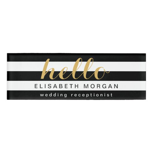 Badge D'identification L'or élégant indiquent bonjour des rayures de (Devant)