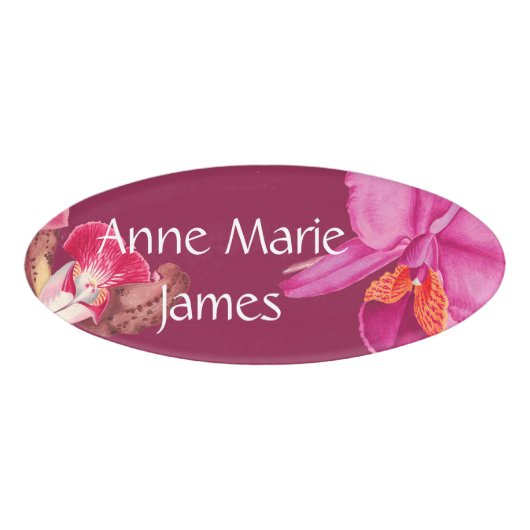 Badge D'identification L'orchidée tropicale fleurit l'étiquette nommée (Devant)