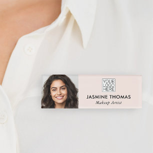 Badge D'identification Maquillage Photo Logo Rose Pâle