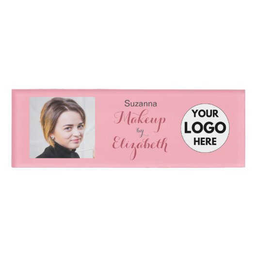 Badge D'identification Maquillage photo Logo Script Rose Pâle (Devant)