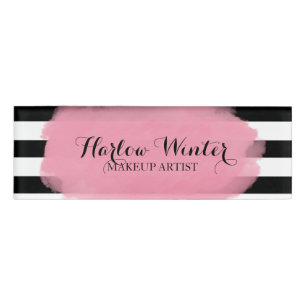 Badge D'identification Maquilleur chic de blanc de noir de rose de