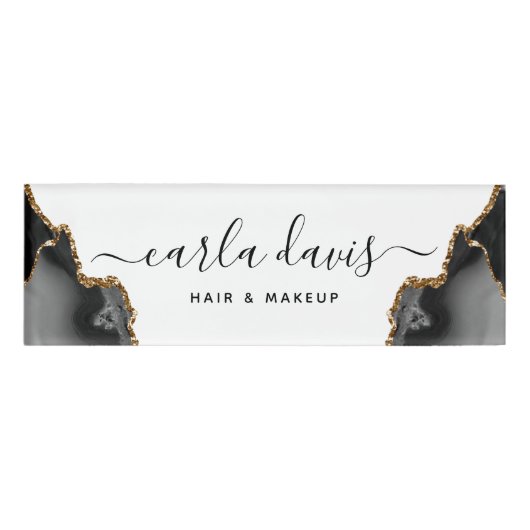 Badge D'identification Marbre noir et or Agate Script Signature (Devant)