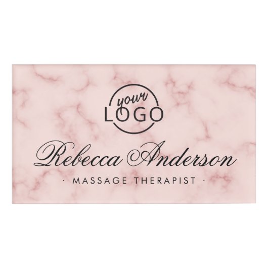 Badge D'identification Marbre rose vif élégant script logo personnalisé (Devant)