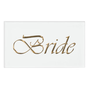 Badge D'identification Mariée or blanc calligraphie script élégant chic
