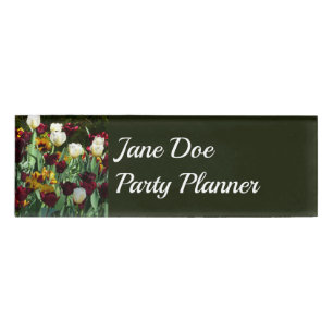 Badge D'identification Maroon et Tulipes Jaunes Florales colorées