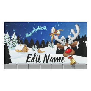 Badge D'identification Mème de Noël drôle de renne qui regarde par-dessus