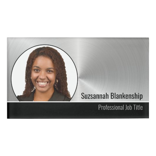 Badge D'identification Metallo Professional Argent Flare Photo personnali (Devant)