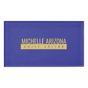 Badge D'identification Minimaliste Bleu & Or Couleur Professionnel Modern