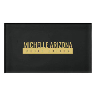 Badge D'identification Minimaliste Couleur Noir & Or Moderne Professionne