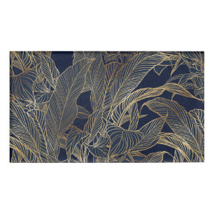 Badge D'identification Moderne Blue Gold Foliage Plante Design botanique