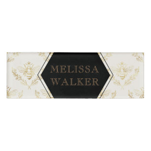 Badge D'identification monogramme apiaire de la reine d'or vintage