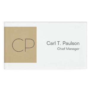 Badge D'identification Monogramme blanc beige tendance minimaliste Créer