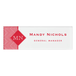 Badge D'identification Monogramme de Motif Chevron Abstrait rouge et blan