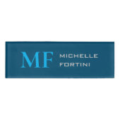 Badge D'identification Monogramme moderne Plaque initiale Ciel & Océan Bl (Devant)