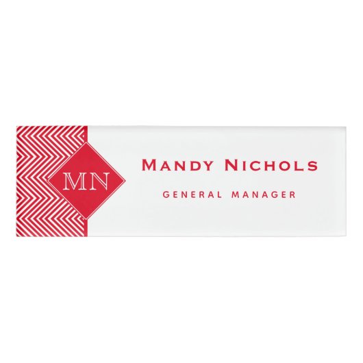 Badge D'identification Monogramme Motif Chevron Abstrait rouge et blanc (Devant)