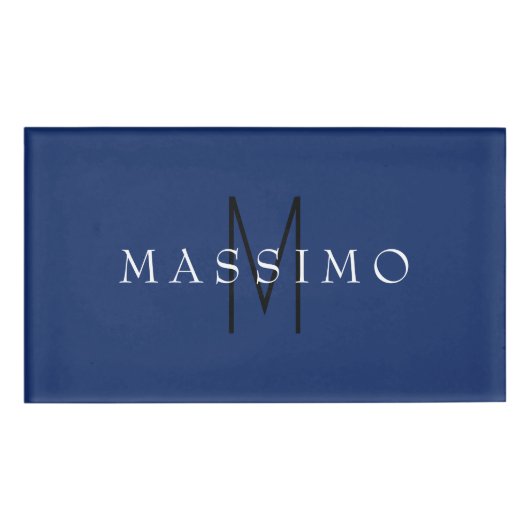 Badge D'identification Monogramme Noir Professionnel Bleu Votre Nom (Devant)