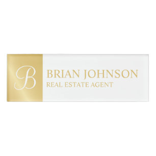 Badge D'identification Monogramme personnalisé blanc et or et