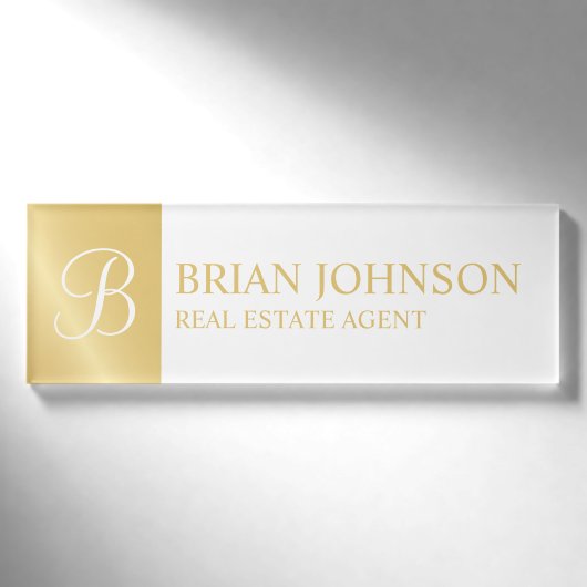 Badge D'identification Monogramme personnalisé blanc et or et (Devant)