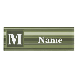 Badge D'identification Monogramme rayures vert olive