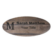 Badge D'identification Monogramme rustique du bois Nom de l'employé Balis (Devant)