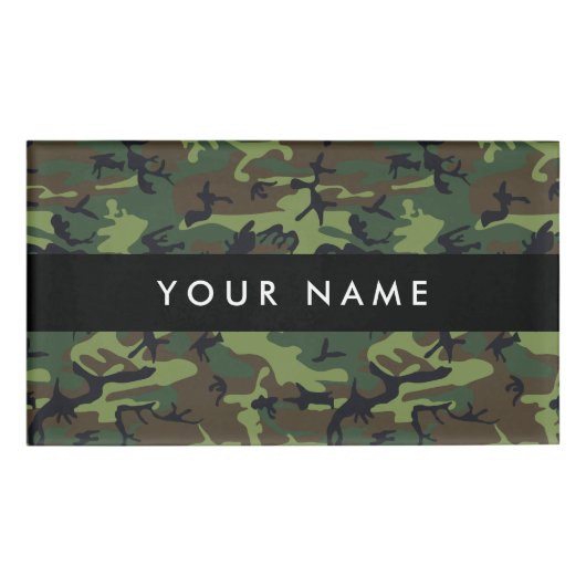 Badge D'identification Motif Camouflage Vert, Votre nom, Personnaliser (Devant)