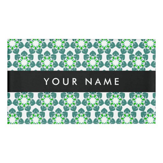 Badge D'identification Motif de feuille, feuilles vertes, votre nom (Devant)