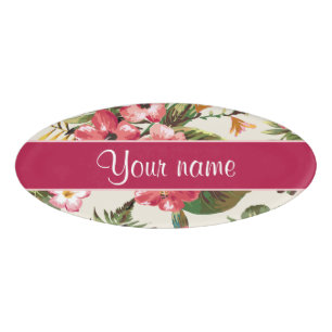 Badge D'identification Motif de fleurs tropical de ketmie