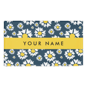 Badge D'identification Motif de marguerite, marguerites blanches, Votre n