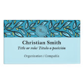 Badge D'identification Motif Feuille bilingue bleu turquoise (Devant)