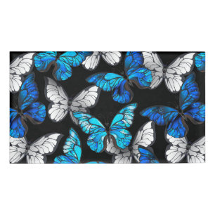 Badge D'identification Motif sans couleur foncée avec papillons bleus Mor