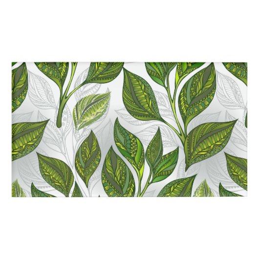 Badge D'identification Motif sans couture avec Feuilles de thé vert (Devant)