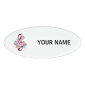 Badge D'identification Musical treble clef notes with sakura flowers (Devant)