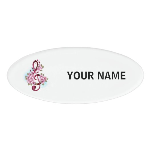 Badge D'identification Musical treble clef notes with sakura flowers (Devant)