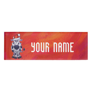 Badge D'identification Noël de la vache sur rouge