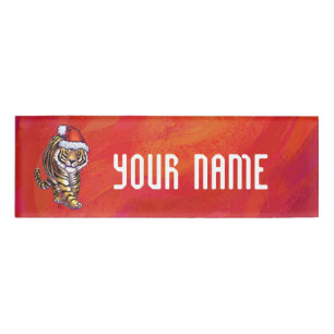 Badge D'identification Noël du tigre sur le rouge
