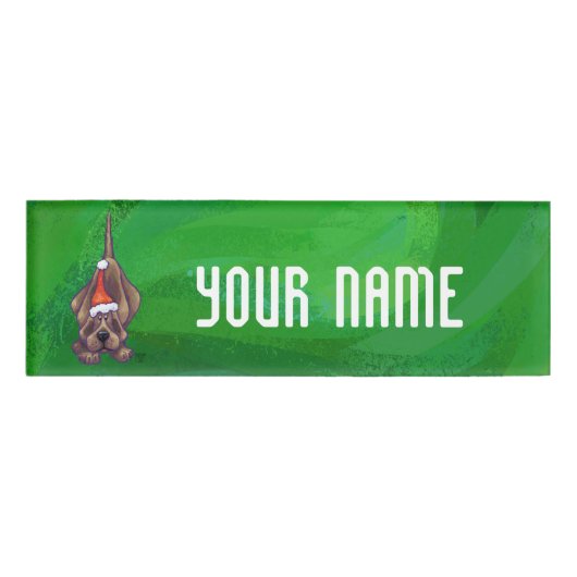 Badge D'identification Noël Hound Dog sur Vert (Devant)