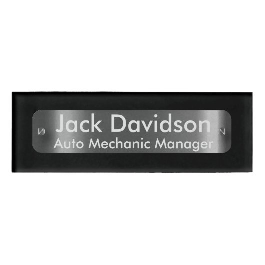 Badge D'identification Noir avec une plaque d'étiquette argent foncé -Per (Devant)