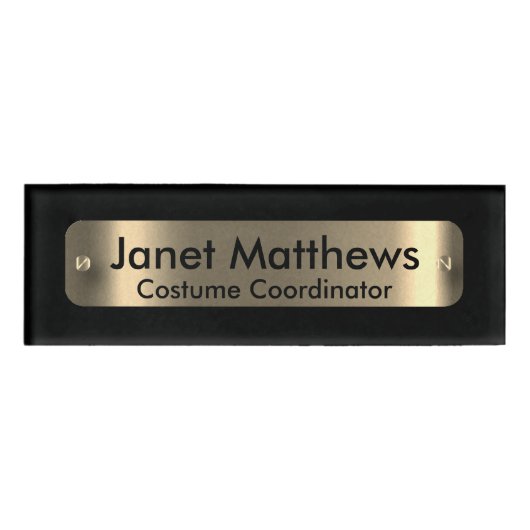 Badge D'identification Noir avec une plaque Étiquette or - Personnalisé (Devant)